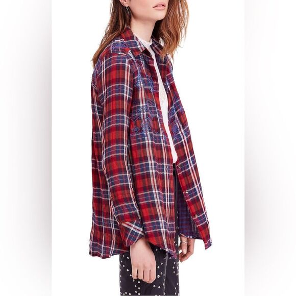 Free People Women's Magical Plaid Buttondown Top - Picture 4 of 10